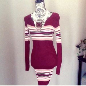 ALMOST FAMOUS Cute & Sexy Burgundy & White Sweater Dress,, Medium (CL01)